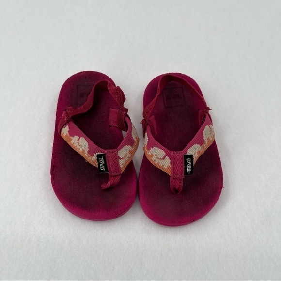 TEVA Kids Flip Flop Sandals Pink with Elephants and heel strap size: 6 - Picture 1 of 7
